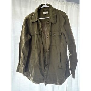 LOFT Olive Green Shirt Jacket Utility Pockets Button Down Long Sleeve M